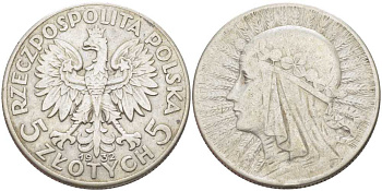 ПОЛЬША 5 ЗЛОТЫХ 1932 ЯДВИГА, ЛОНДОНСКИЙ МОНЕТНЫЙ ДВОР KM 21 серебро 5010-1124