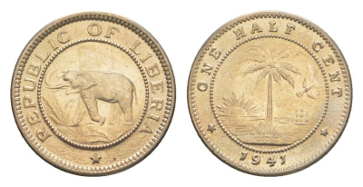 Либерия 1/2 цента 1941 KM 10a медь никель UNC 4614-952