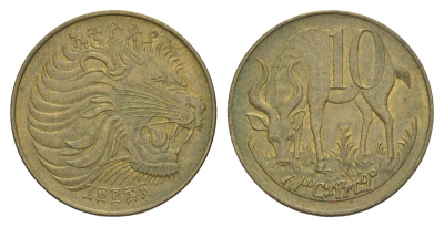 Эфиопия 10 сантимов 1977 EE 1969 KM 45 латунь 4544-1245