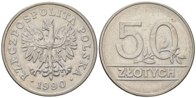 Польша 50 злотых 1990 KM 281 медно-никель UNC 4448-131
