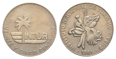 Куба 25 сентаво 1981 туристические деньги, INTUR, без номинала KM 417 медно-никель 4637-1057