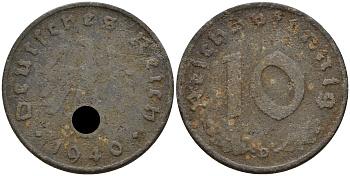 Германия 10 рейхспфеннигов 1940 D J. 371, KM 101 цинк    4603-821