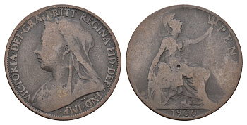 Великобритания 1 пенни 1900 Виктория (1837-1901) KM 790, Spink 3961 бронза 4661-433
