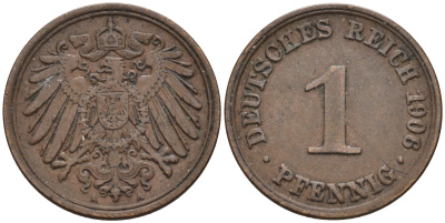 Германия 1 пфенниг 1906 А KM 10, J. 10 бронза    4594-1113