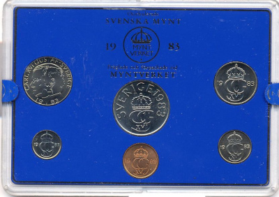 Швеция набор монетного двора из 6 монет 1983 в пластике, Карл XVI Густав (1973- ) KM MS27 UNC 5-4-2-71