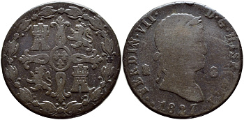 ИСПАНИЯ 8 МАРАВЕДИ 1827 ФЕРДИНАНД VII, Aqueduct KM 486.1 медь 443-514