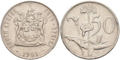 ЮАР 50 центов 1981 Зантедеския Эллиота (калла), герб KM 87 никель 4545-814