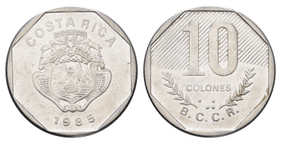 Коста-Рика 10 колонов 1985 год-тип KM 215.2 нержавеющая сталь 4663-951