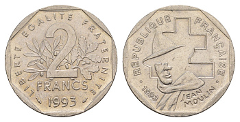 Франция 2 франка 1993 50 лет Национальному движению сопротивления KM 1062 никель  aUNC  4660-236