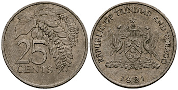 Тринидад и Тобаго 25 центов 1981 цветок дикая пуансеттия KM 32 медно-никель 4176-213
