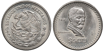 Мексика 500 песо 1987 Мо, Франсиско Игнасио Мадеро KM 529 медно-никель 4367-1134