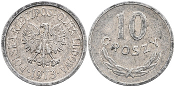Польша 10 грошей 1973 MW, Народная Республика KM АА47, Parchimowicz 206l алюминий 4580-615