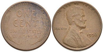 США 1 ЦЕНТ 1956 ЛИНКОЛЬН KM А132 медь цинк 218-262