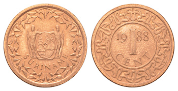 Суринам 1 цент 1988 редкий год KM 11b сталь плакированная медью UNC 4625-261