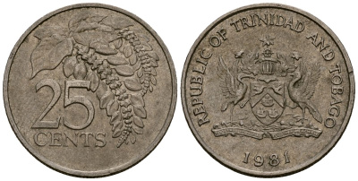 Тринидад и Тобаго 25 центов 1981 цветок дикая пуансеттия KM 32 медно-никель 4176-213