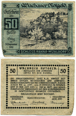 АВСТРИЯ 50 ГЕЛЛЕРОВ 1920 ЗАМОК РАННА МЮХЛДОРФ НОТГЕЛЬД бумага 445-54-2-1