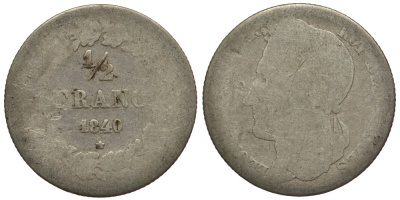 БЕЛЬГИЯ 1/2 ФРАНКА 1840 BELGES KM 6 серебро 3896-931