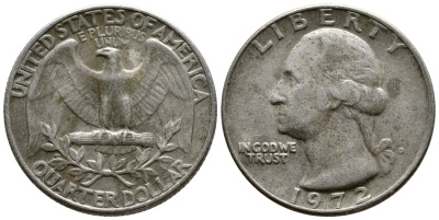 США 25 центов (квотер) 1972 D, Вашингтон KM 164а медь плакированная медно-никелем 57-615