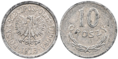 Польша 10 грошей 1973 MW, Народная Республика KM АА47, Parchimowicz 206l алюминий 4580-615