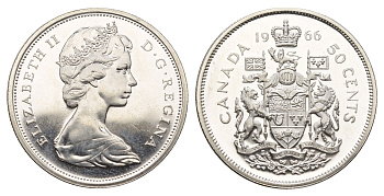 Канада 50 центов 1966 Елизавета II (1952-2022) KM 63 серебро PROOFLIKE 413-4343