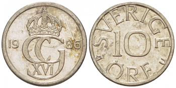 Швеция 10 эре 1986 U Карл XVI Густав (1973- ) KM 850 медно-никель 3955-355