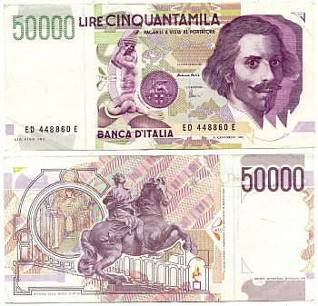 Италия 50000 лир 1992 Джованни Бернини Pick 116c 7551-45-4-2