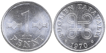 Финляндия 1 пенни 1970 KM 44а алюминий 100-1264