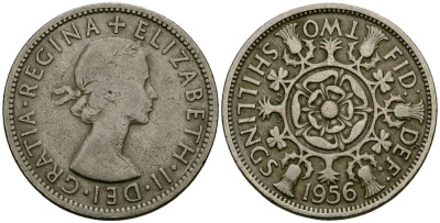 Великобритания 2 шиллинга (флорин) 1956 Елизавета II (1952-2022) KM 906, Spink 4146 медно-никель 4120-343
