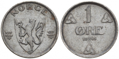 НОРВЕГИЯ 1 ЭРЕ 1945 ХОКОН VII KM 387 железо 44-1012