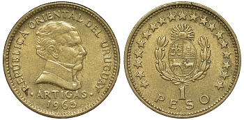 Уругвай 1 песо 1965 KM 46 алюминиевая бронза 92-1234