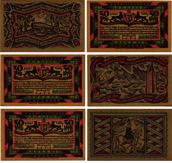 ОЛЬДЕНБУРГ НАБОР ИЗ 3 БАНКНОТ ПО 50 ПФЕННИГОВ 1921 НОТГЕЛЬД, ЗЕМЛЯ НИЖНЯЯ САКСОНИЯ Keller 1017.1 бумага 6318-13-1-1