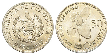 Гватемала 50 сентаво 1962 KM 264 серебро UNC 4127-1425