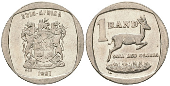 ЮАР 1 ранд 1997 KM 164 медь плакированная медно-никелем 4611-531