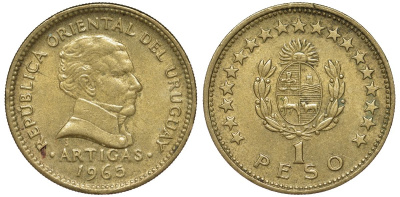 Уругвай 1 песо 1965 KM 46 алюминиевая бронза 92-1234