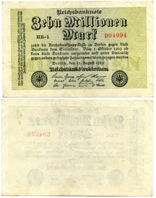 ГЕРМАНИЯ 10000000 МАРОК 1923 Pick 93 бумага 3295-51-3