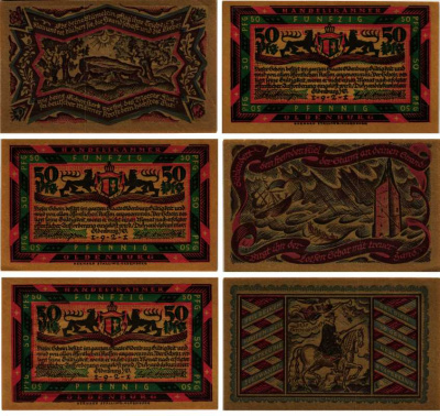 ОЛЬДЕНБУРГ НАБОР ИЗ 3 БАНКНОТ ПО 50 ПФЕННИГОВ 1921 НОТГЕЛЬД, ЗЕМЛЯ НИЖНЯЯ САКСОНИЯ Keller 1017.1 бумага 6318-13-1-1