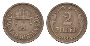 Венгрия 2 филлера 1935 BP KM 506 бронза 4664-844