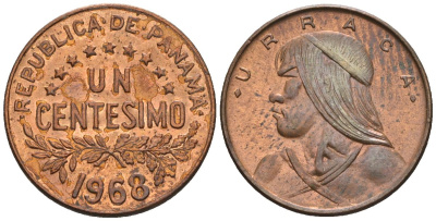 Панама 1 сентесимо 1968  KM 22 бронза  aUNC  4609-836