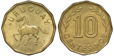 Уругвай 10 сентесимо 1976 KM 66 алюминиевая бронза 4164-741