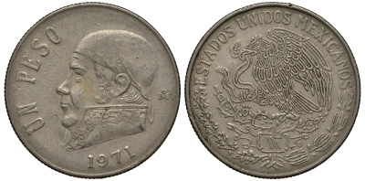 Мексика 1 песо 1971 Хосе Мария Морелос KM 460 медно-никель VF 215-911