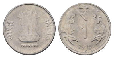 Индия 1 рупия 2015 Отметка монетного двора - ромб - Мумбаи KM 394 нержавеющая сталь 4627-764