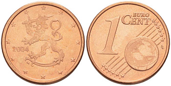 ФИНЛЯНДИЯ 1 ЕВРОЦЕНТ 2004 M KM 98 сталь плакированная медью UNC 214-263