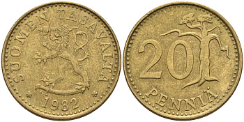 Финляндия 20 пенни 1982 KM 47 алюминиевая бронза 4586-646