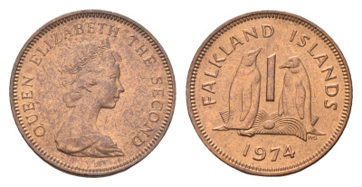 Фолклендские острова (Фолкленды) 1 пенни 1974 Елизавета II (1952-2022), папуанский пингвин KM 2 бронза UNC 4668-534