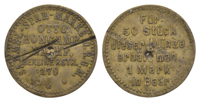 Германия "сберегательная марка" посвященная Отто Хампель ND Men05 10005.1 латунь 4638-226