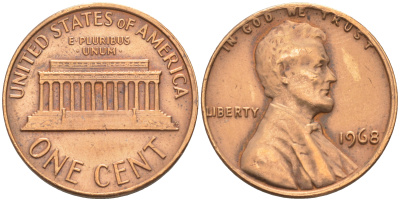 США 1 ЦЕНТ 1968 ЛИНКОЛЬН KM 201 медь цинк 188-258