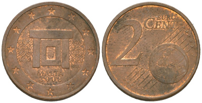 Мальта 2 евроцента 2008 F KM 126 сталь плакированная медью 4548-451