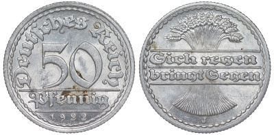 Германия 50 пфеннигов 1922 J KM 27, J. 301 алюминий 4145-1211