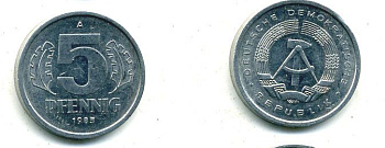 ГДР 5 пфеннигов 1983 A КМ 9.2 алюминий 62-2237