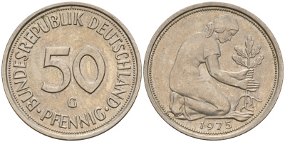 ФРГ 50 пфеннигов 1975 G J.384 KM 109.2 медно-никель    4602-727